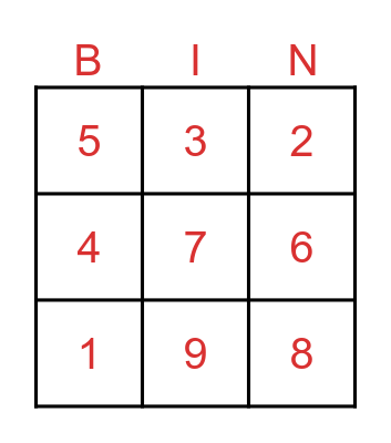 Number Bingo Card