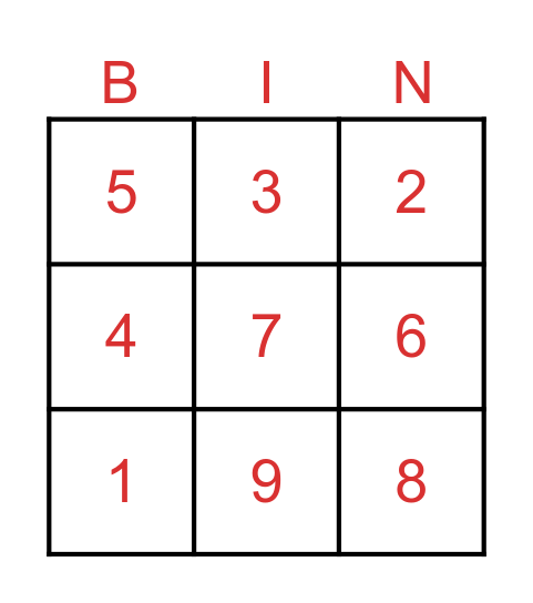 Number Bingo Card