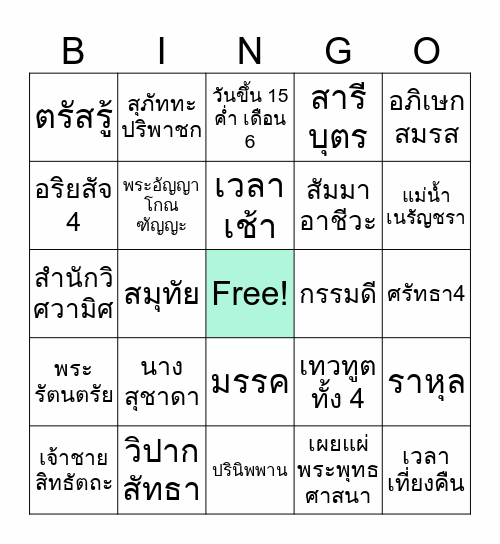 พุทธประวัติ Bingo Card