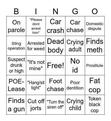 Papas Cops Bingo Card