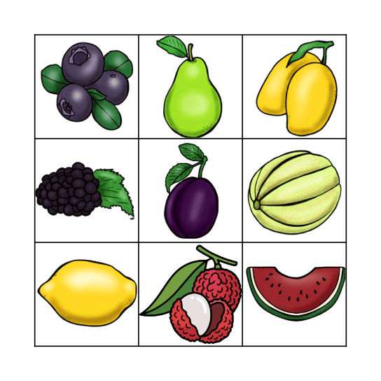 Fruit Bingo Card