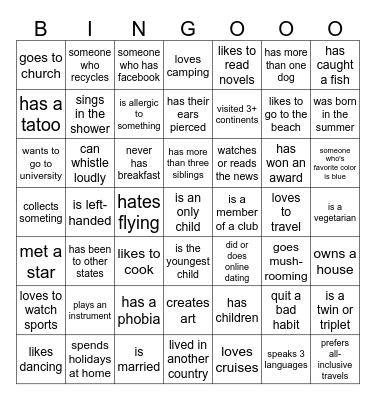 Getting to know eachother Bingo Card