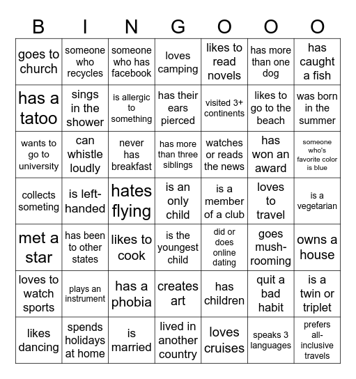 Getting to know eachother Bingo Card