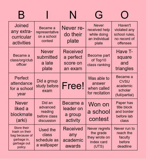 CvSU-Arki BINGO Card