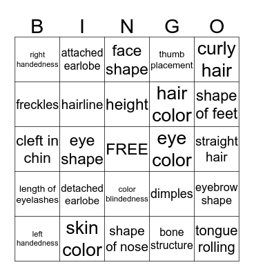 Inherited traits Bingo Card