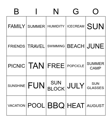 SUMMER TIME Bingo Card