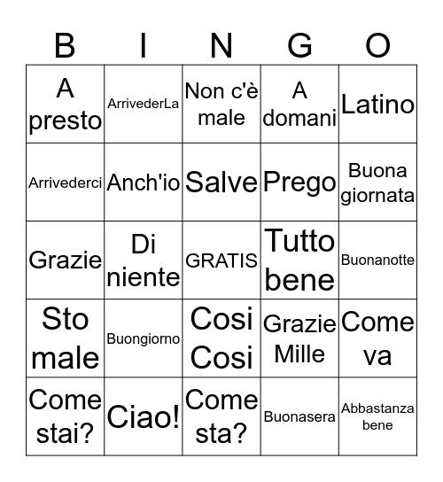 Il Cucchiaio  Bingo Card