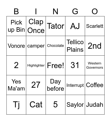 All About Mrs Watson Bingo Card