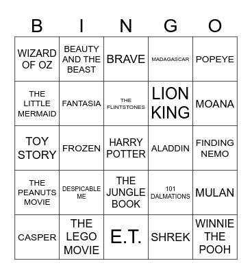THE BEST OF KIDS MOVIES Bingo Card