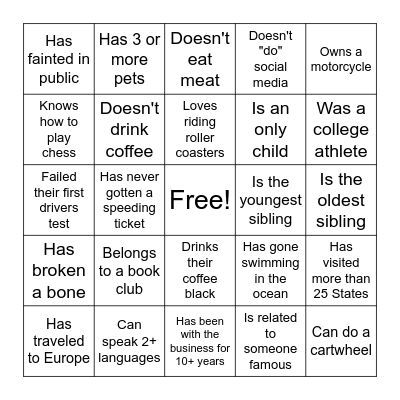 Get to Know You Bingo Card