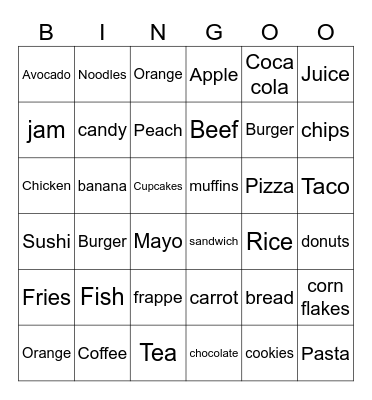 Food Bingo Card