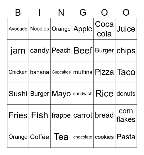 Food Bingo Card