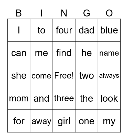 Ray'Leyah's Sight Word Bingo Card