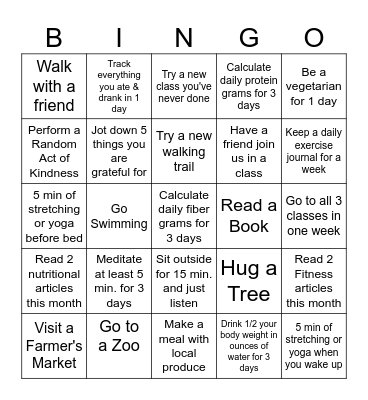 Healthy July Bingo Card