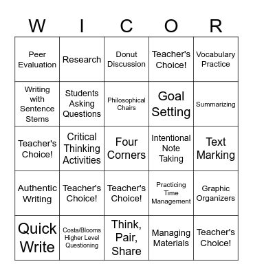 WICOR Card Bingo Card