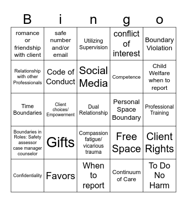 Ethics and Boundaries in DV Bingo Card