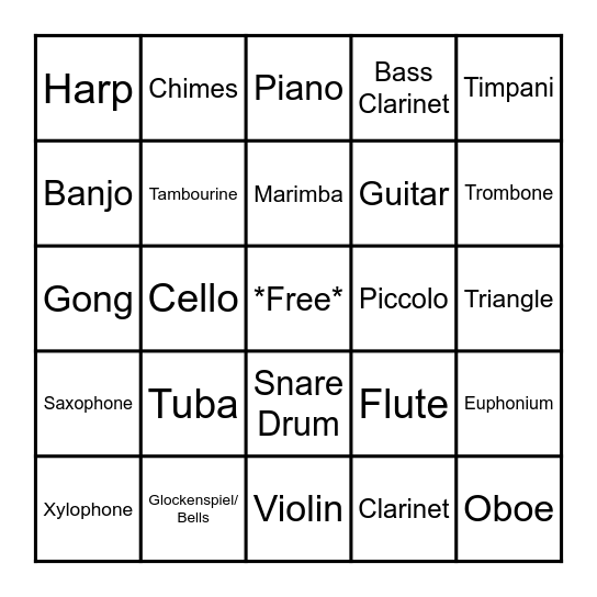 Instrument Bingo Card