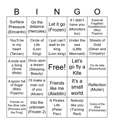 Magic World of Disney Bingo Card