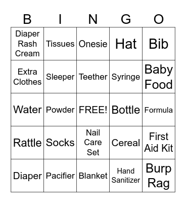 Diaper Bag Bingo Card