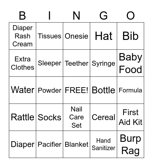 Diaper Bag Bingo Card