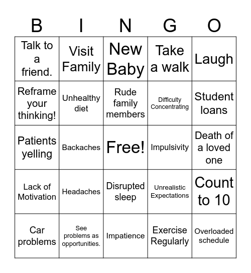 STRESS BINGO Card