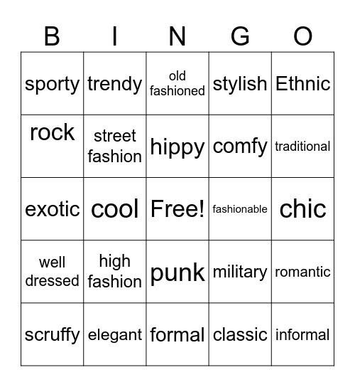 STYLES Bingo Card