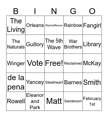 Louisiana Teen Readers' Choice Bingo Card