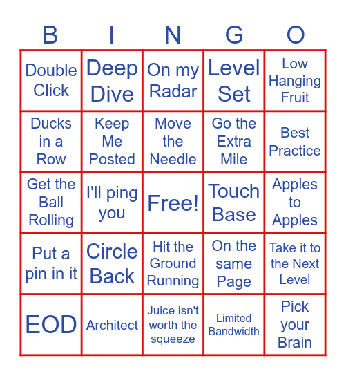 Workplace Buzzword Bingo Card