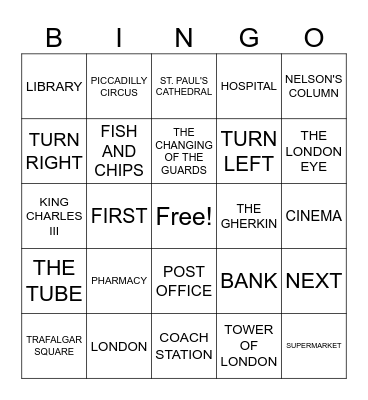 A VISIT TO LONDON Bingo Card
