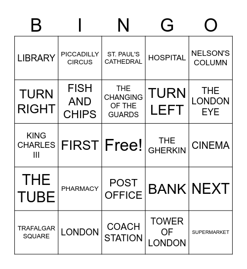 A VISIT TO LONDON Bingo Card