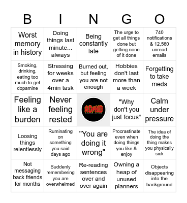 ADHD Bingo Card