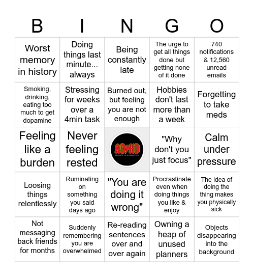 ADHD Bingo Card