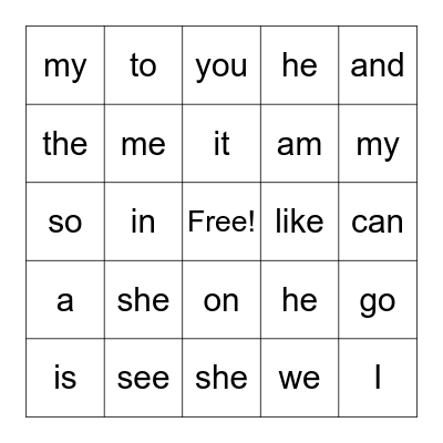 Aaron's Sight words Bingo Card