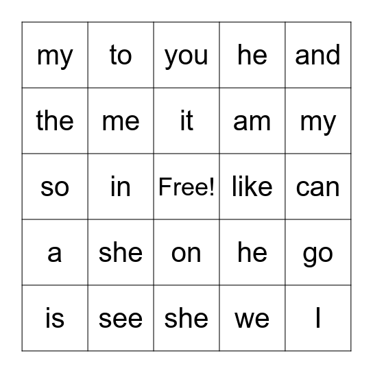 Aaron's Sight words Bingo Card