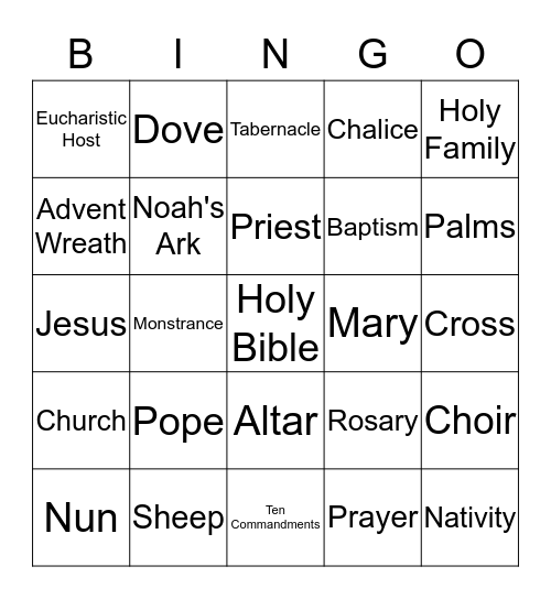 Catholic Bingo Card