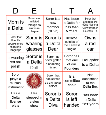 FARWEST DELTA BINGO Card