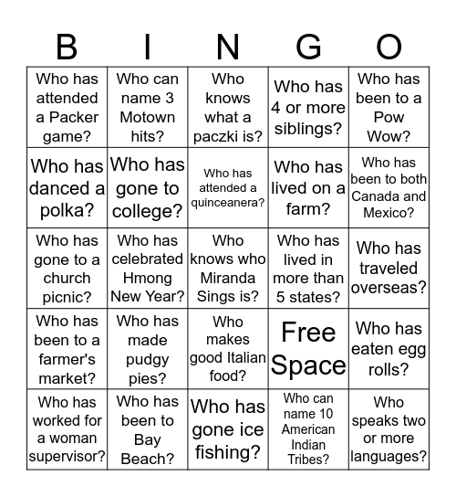 Jackson Cultural Bingo Card