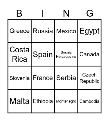 Sandy's World Travels Bingo Card