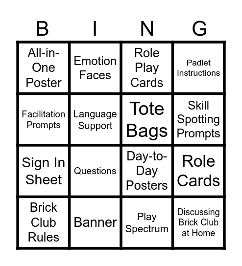 Kit Bag Bingo! Bingo Card