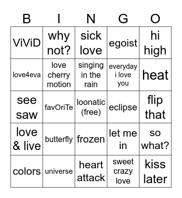 loona song bingo Card