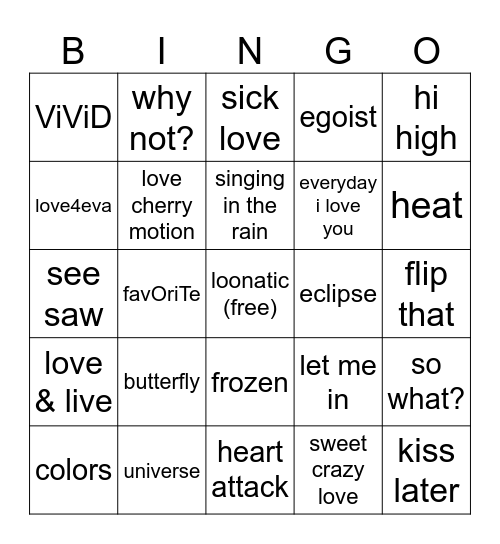 loona song bingo Card