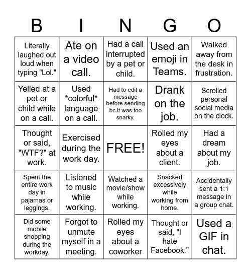 Remote Worker Bingo - Digital Marketing Agency Edition Bingo Card