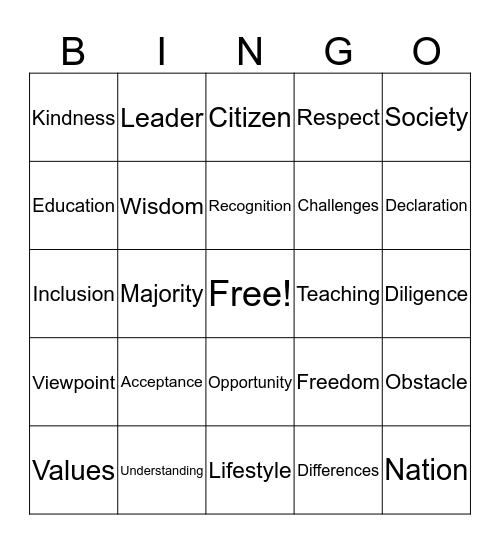 Diversity Bingo Card