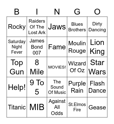 Movie Theme Songs Bingo Card