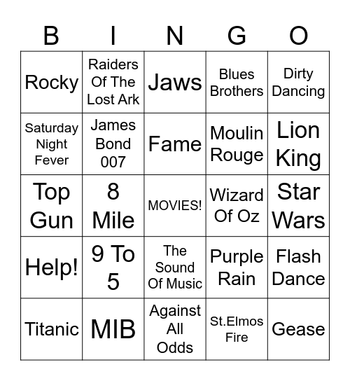 Movie Theme Songs Bingo Card