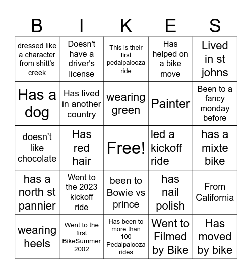 Fancy Mondays Bingo Card