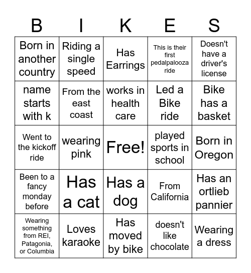 Fancy Mondays Bingo Card