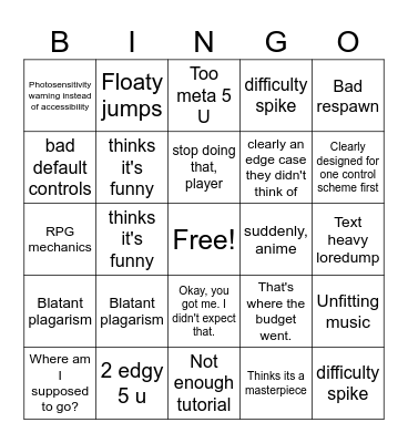 Steam Next Fest Game Roulette Bingo Card