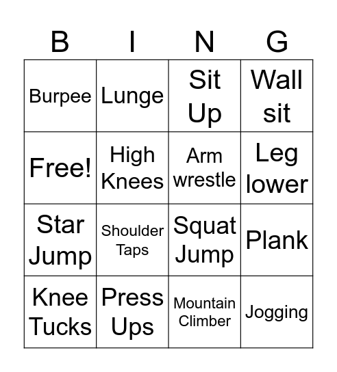 FITNESS BINGO Card