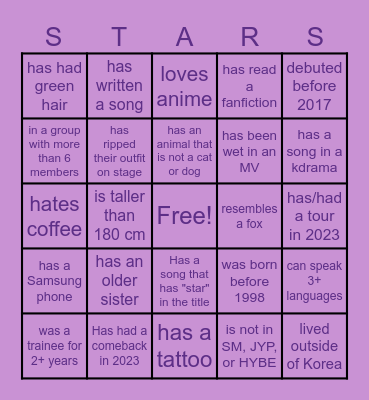 Star Lost Bingo Card